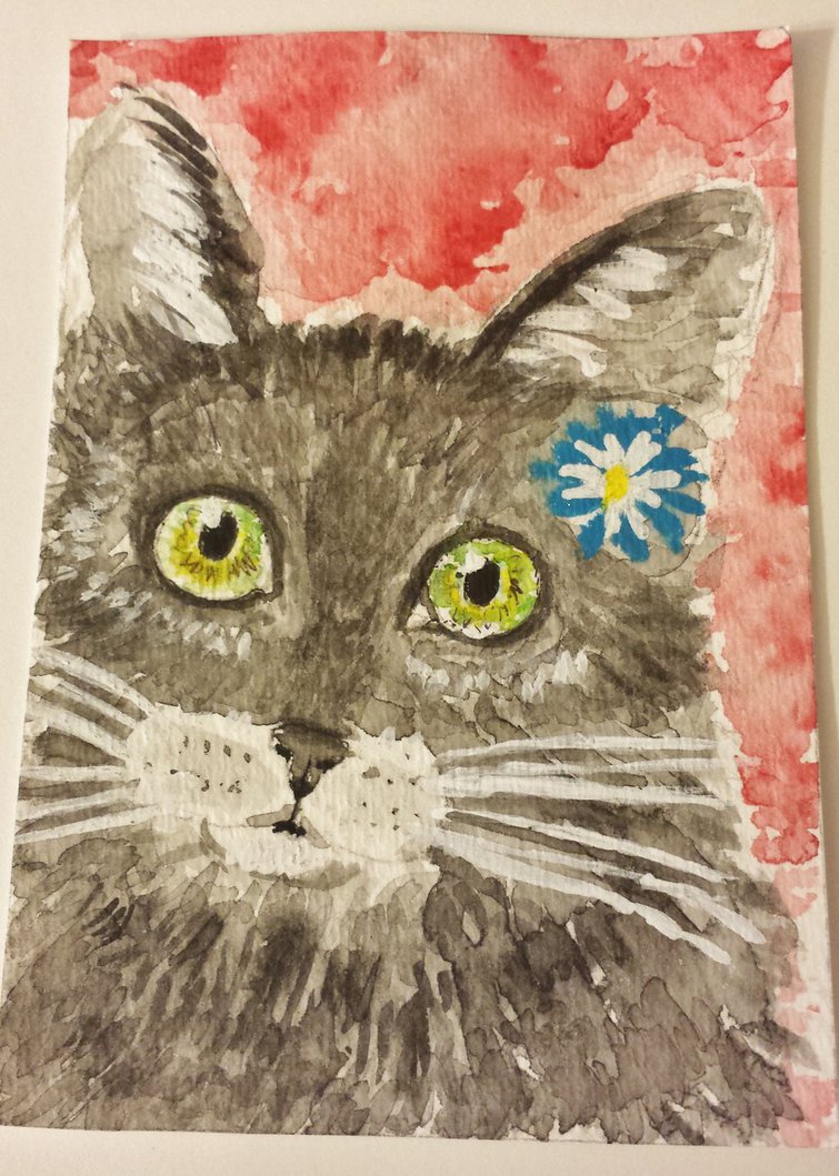 755x1059 Daisy Black Cat Watercolor Painting By Tulipteardrops - Black Cat Watercolor Paintings