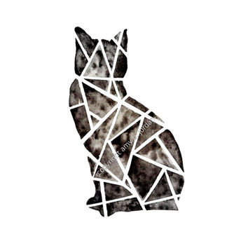 354x354 Geometric Cat Watercolor Painting Or From Tribalink On Etsy - Black Cat Watercolor Paintings