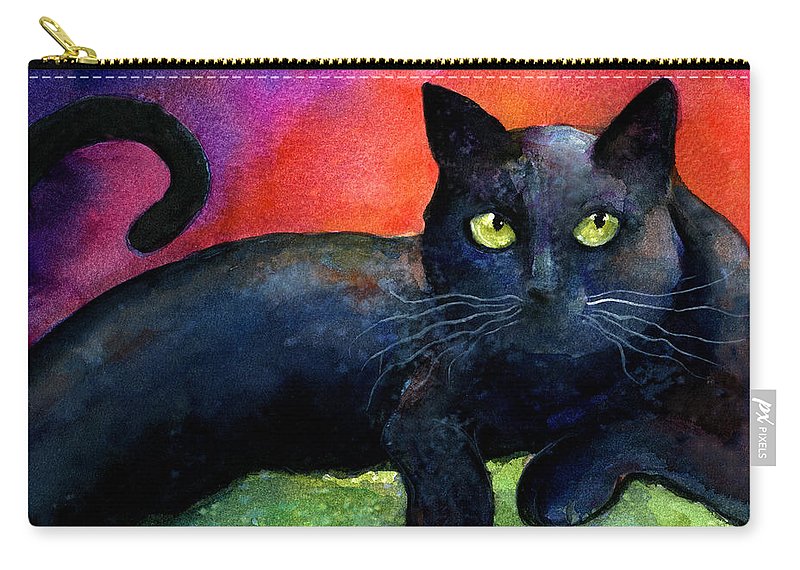 800x570 Vibrant Black Cat Watercolor Painting Carry All Pouch For Sale By - Black Cat Watercolor Paintings