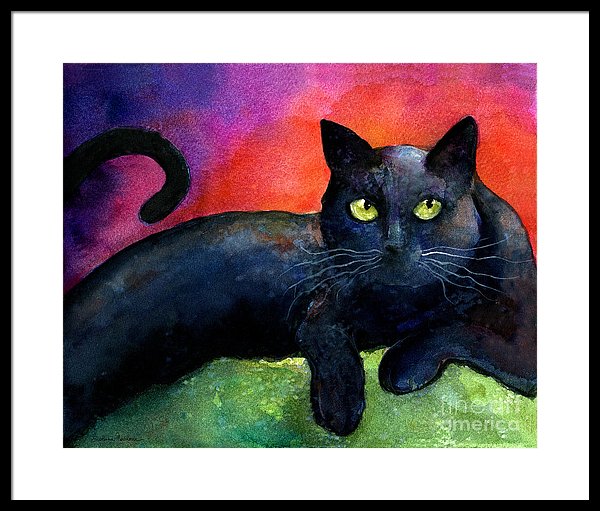 600x511 Vibrant Black Cat Watercolor Painting Framed Print By Svetlana - Black Cat Watercolor Paintings