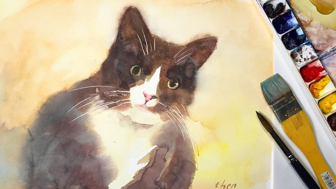 1280x720 Watercolor Painting Of A Black Cat - Black Cat Watercolor Paintings