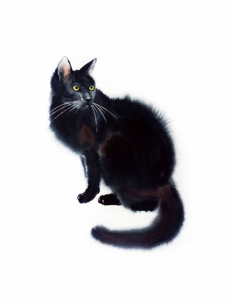 770x1027 Watercolor Paintings Of Cats Painting Cats In Watercolor Saatchi - Black Cat Watercolor Paintings