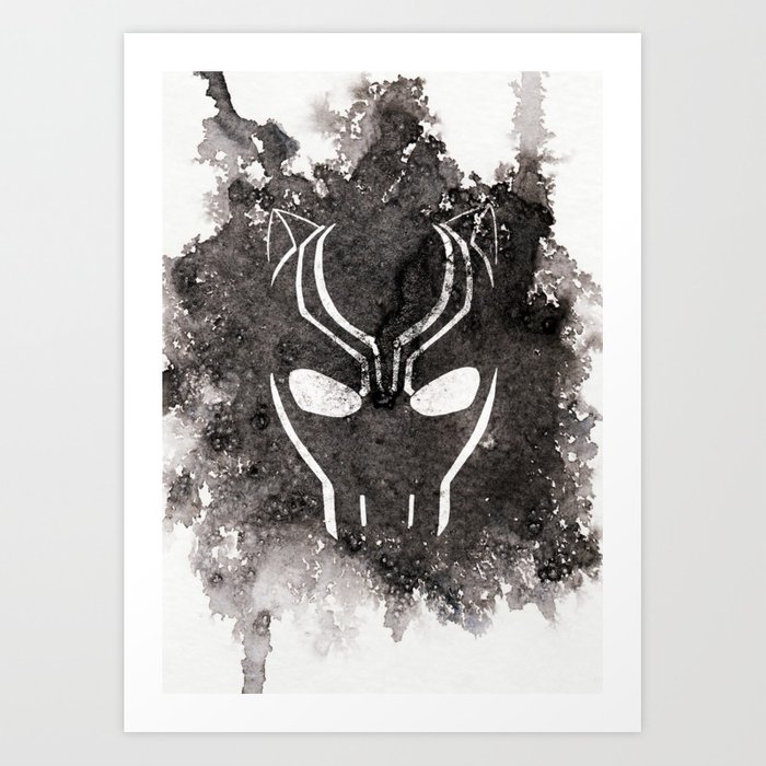 700x700 Black Panther Mask Using Watercolor Art Print By Waterdesigns - Black Panther Watercolor