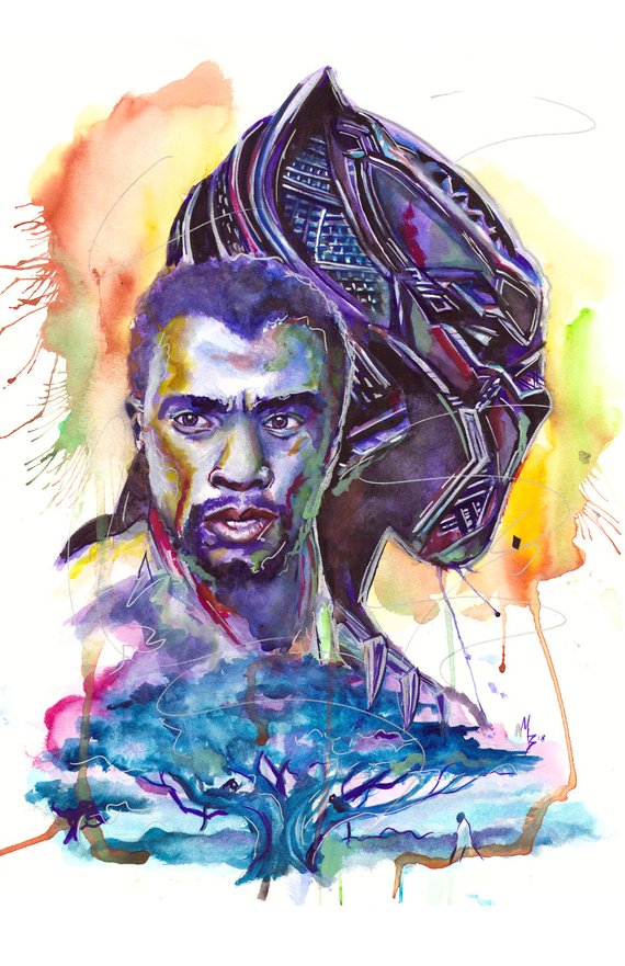 570x881 Black Panther Watercolor Print Etsy - Black Panther Watercolor