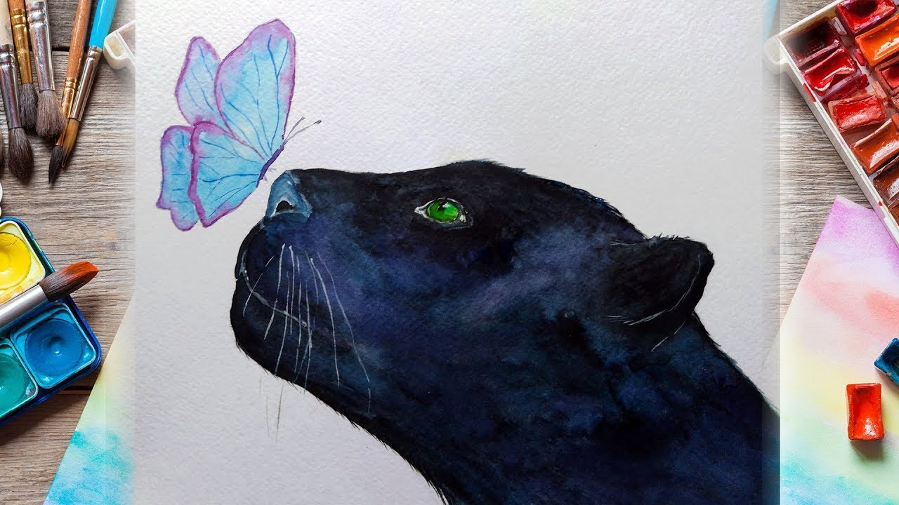 1280x720 Black Panther Watercolor Tutorial Inspired Animal Watercolor - Black Panther Watercolor