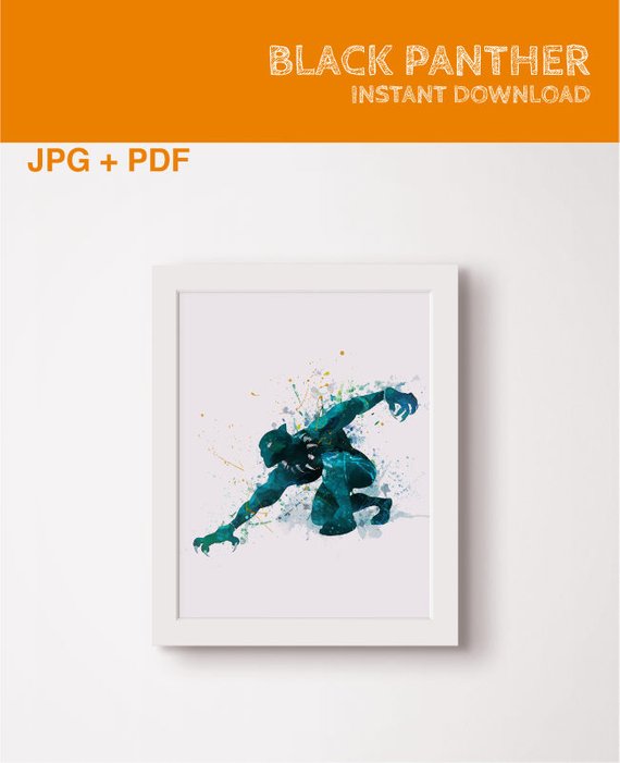 570x701 Black Panther Poster Watercolor Black Panther Superhero Print - Black Panther Watercolor