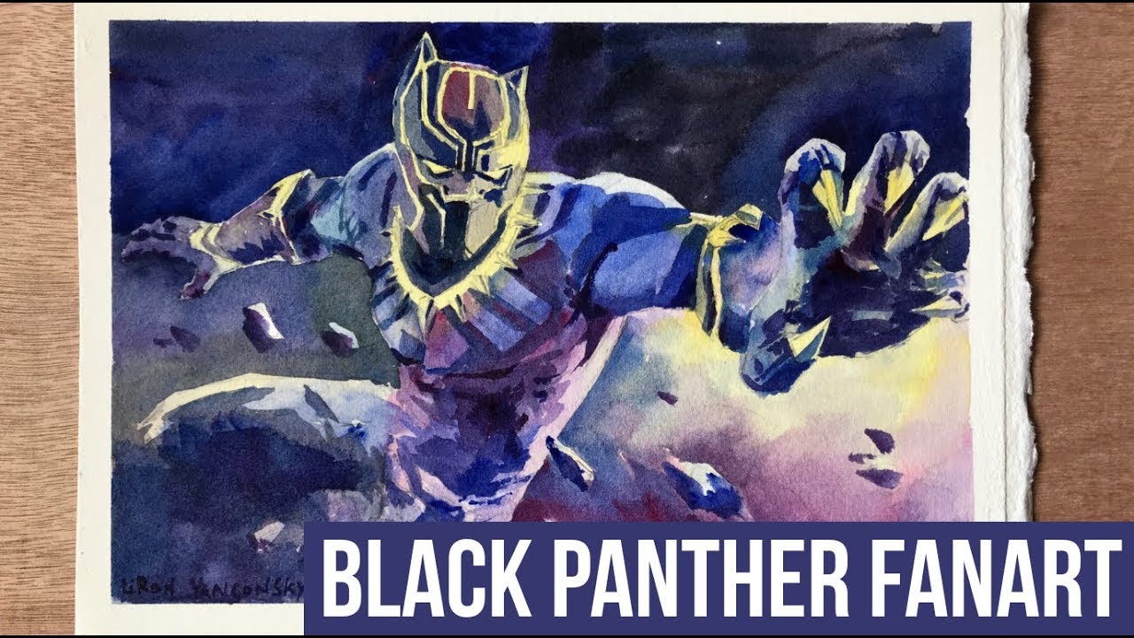 1280x720 Painting Black Panther In Watercolor Time Lapse Fanart Speed - Black Panther Watercolor