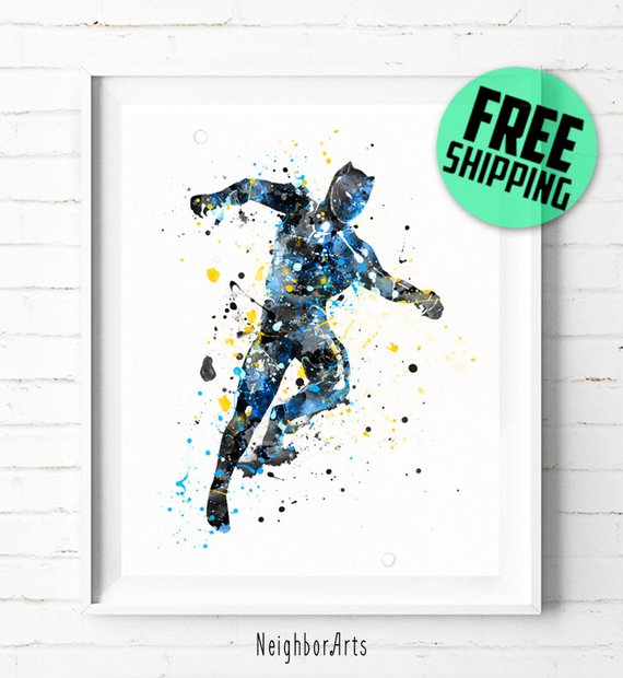 570x620 Superhero Black Panther Print Superhero Watercolor Art Black Etsy - Black Panther Watercolor