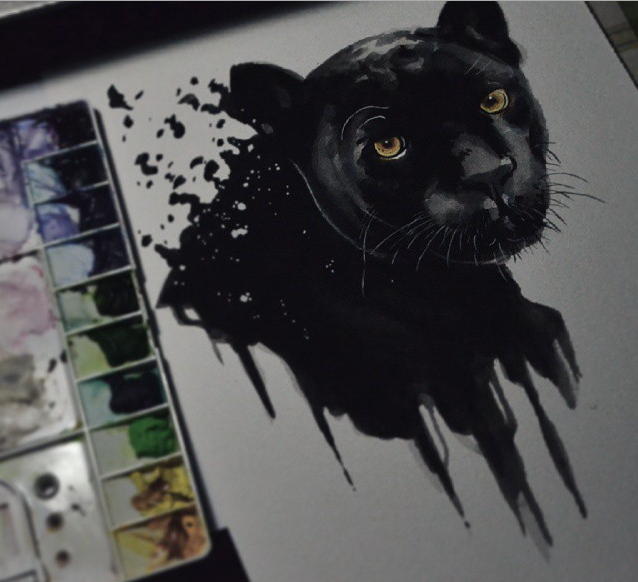 638x582 Black Panther . Media Watercolor(Alpha) On 300gsm Watercolor - Black Panther Watercolor