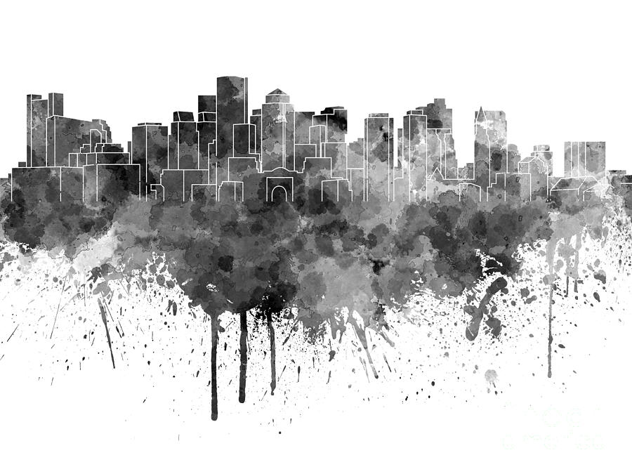 900x675 Boston Skyline In Black Watercolor On White Background Painting By - Black Watercolor