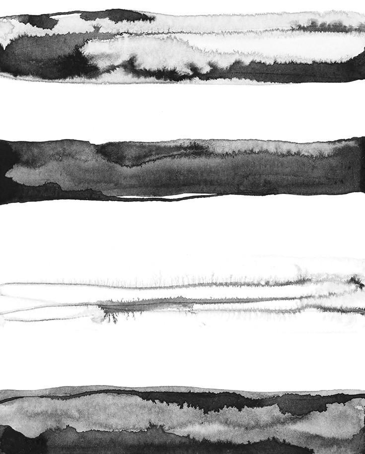 735x915 Modern, Minimalist, Mixed Media Watercolor Painting With Black And - Black Watercolor