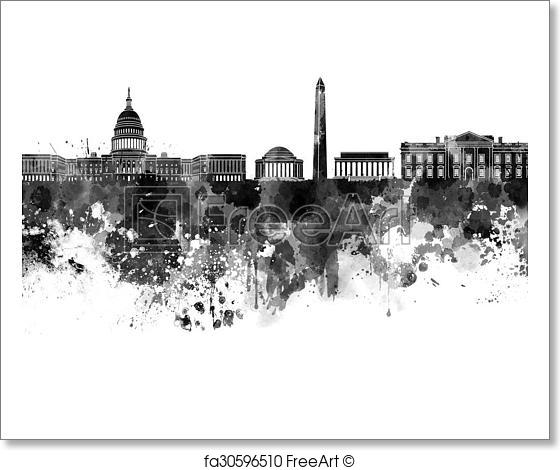 560x470 Free Art Print Of Washington Dc Skyline In Black Watercolor - Black Watercolor Art