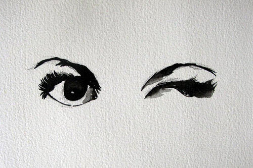 500x333 The Wink Black And White Watercolor Art Print By Portdevadesigns - Black Watercolor Art