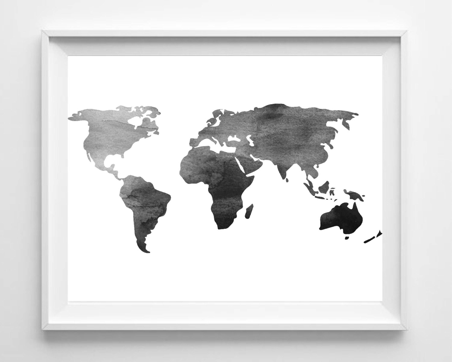 1500x1200 Watercolor World Map Print Black White Wall Art Blue Pink - Black Watercolor Art