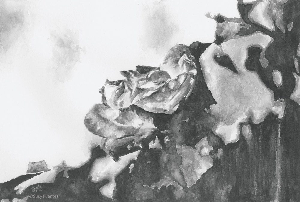 1000x673 Flowers - Black Watercolor Painting
