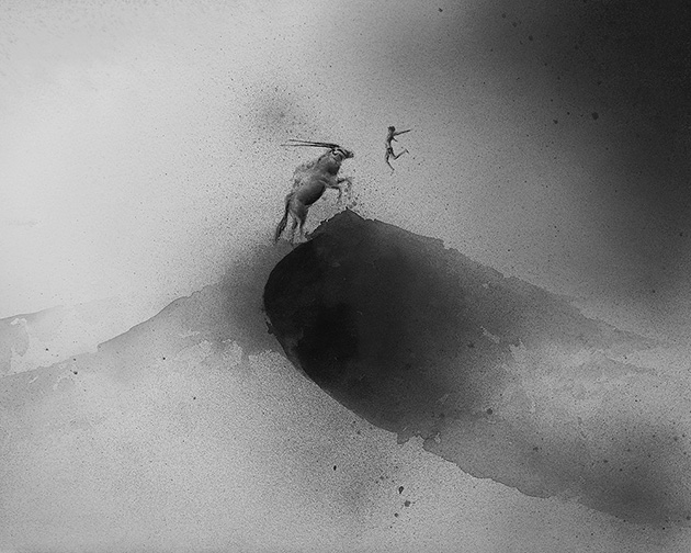 630x504 Hazy Black Watercolor Paintings Of Children With Animals - Black Watercolor Painting