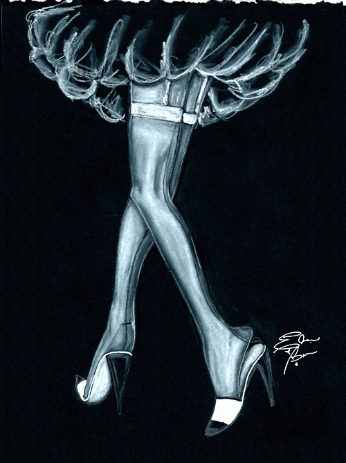 500x669 White Charcoal On Black Paper Feminine Fashion Sketches - Black Watercolor Paper