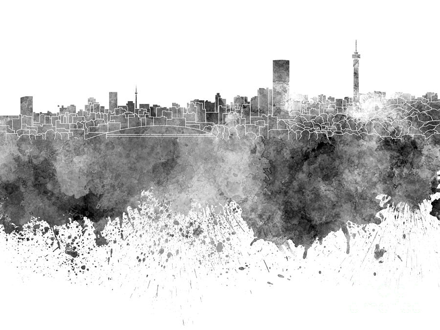 900x675 Johannesburg Skyline In Black Watercolor On White Background - Black White Watercolor