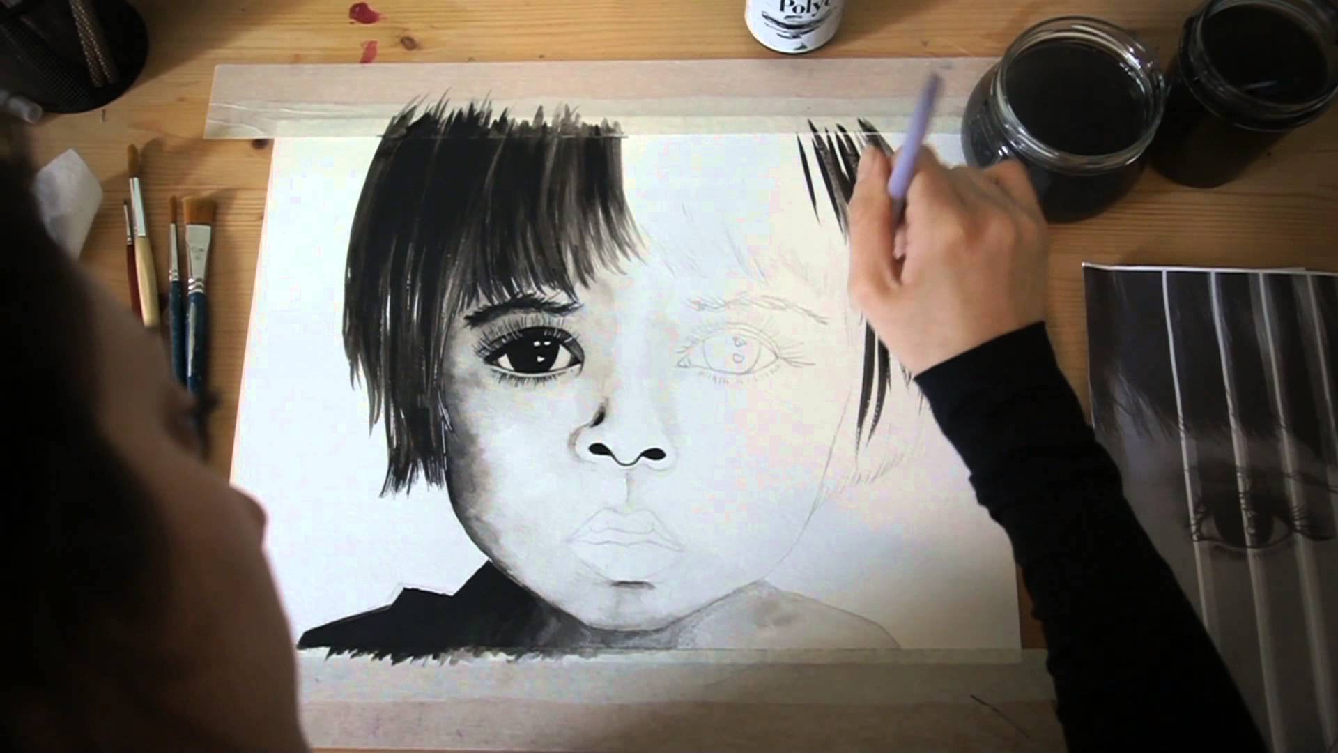 1920x1080 Painting Portrait - Black White Watercolor