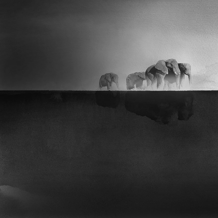 880x880 Peaceful Black And White Watercolor Paintings Of Children And - Black White Watercolor