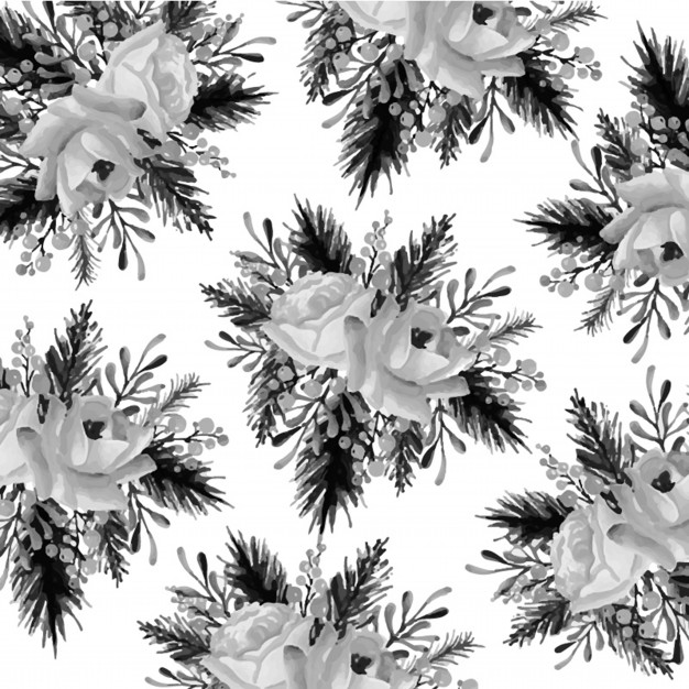 626x626 Black And White Watercolor Floral Background Vector Free Download - Black White Watercolor