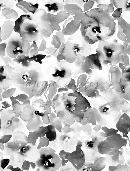 454x600 Black And White Watercolor Flower Pattern - Black White Watercolor