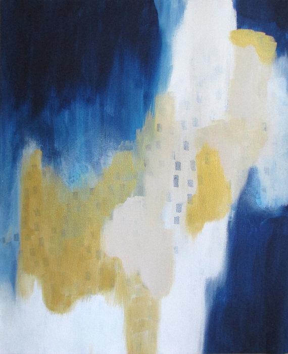570x700 Gold And Blue Original Abstract - Blue And Gold Watercolor