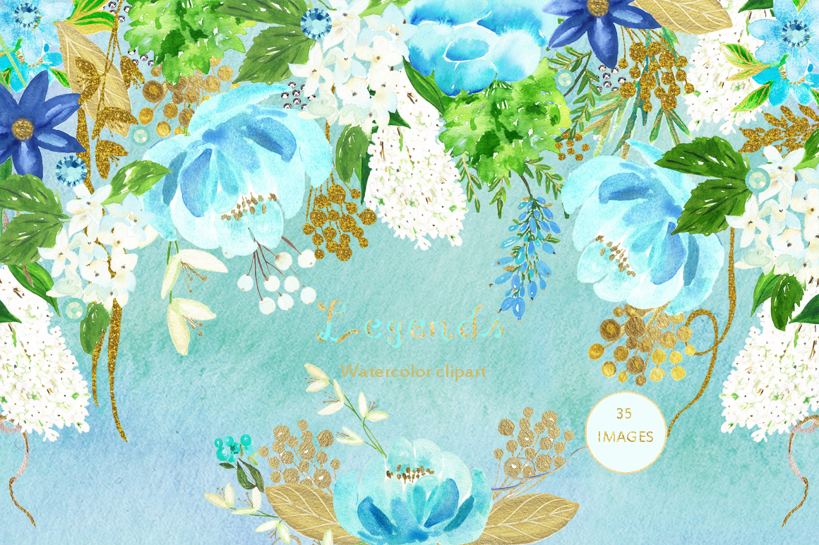 1160x772 Gold And Blue. Watercolor Flowers. - Blue And Gold Watercolor