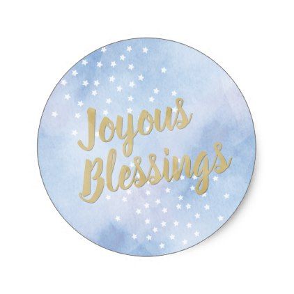 422x422 Joyous Blessings Blue Amp Gold Watercolor Classic Round Sticker - Blue And Gold Watercolor