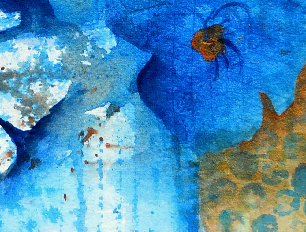 1000x759 Martha Kisling Art With Heart Blue, Gold And Texture All Over - Blue And Gold Watercolor