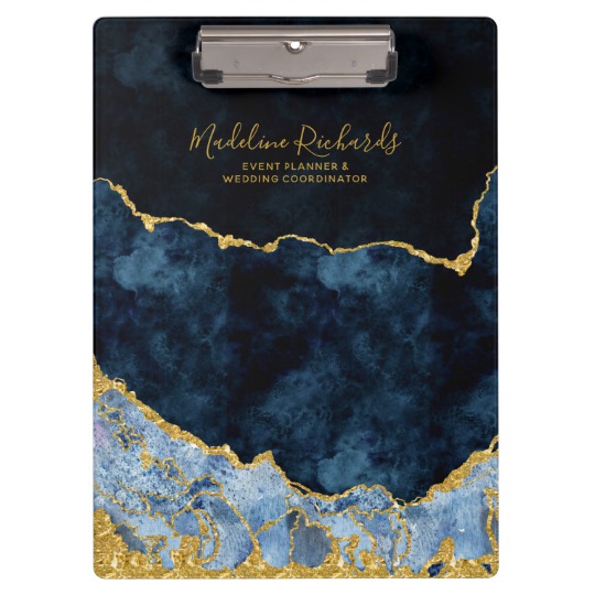 540x540 Navy Blue Amp Gold Watercolor Marble Agate Gilded Clipboard - Blue And Gold Watercolor