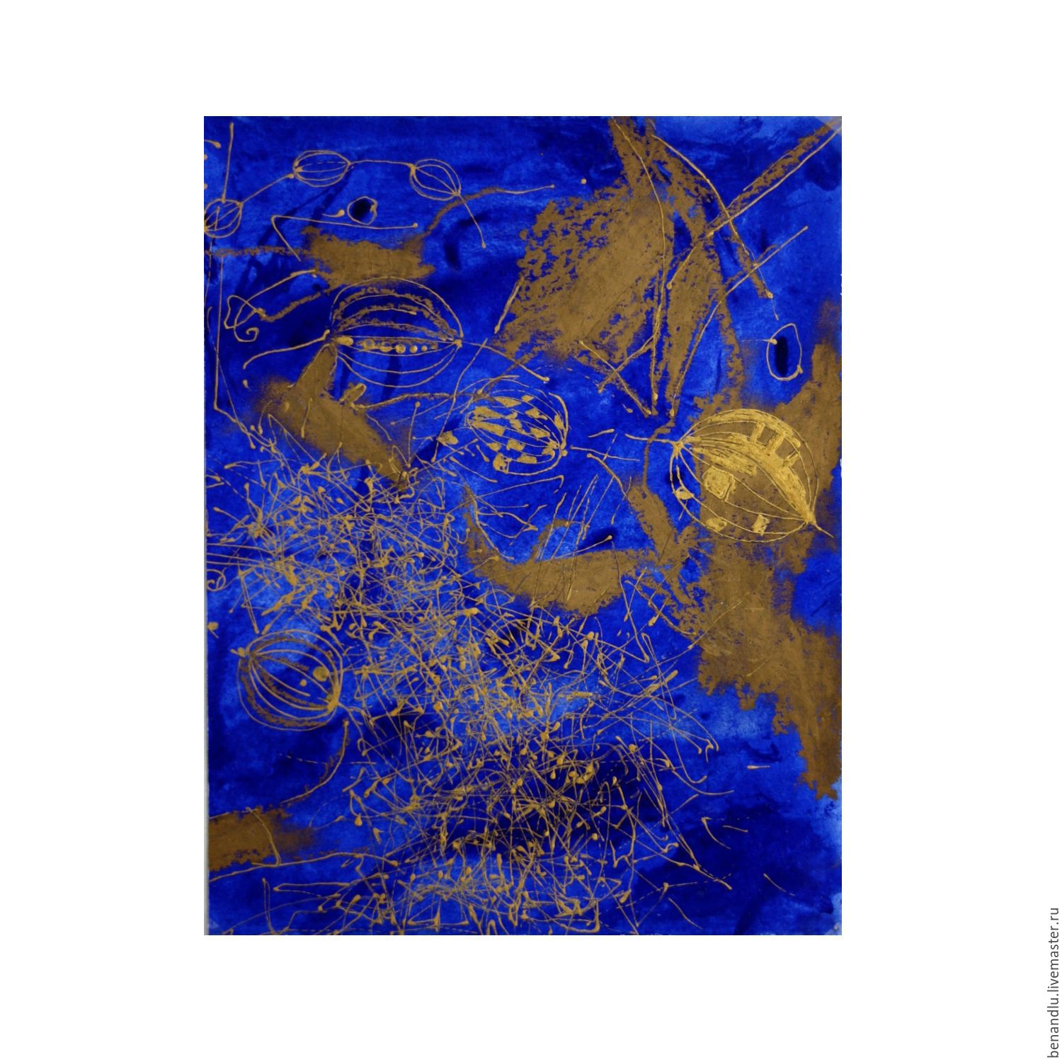 1500x1500 Painting Abstraction Blue Gold Shop Online On Livemaster With - Blue And Gold Watercolor
