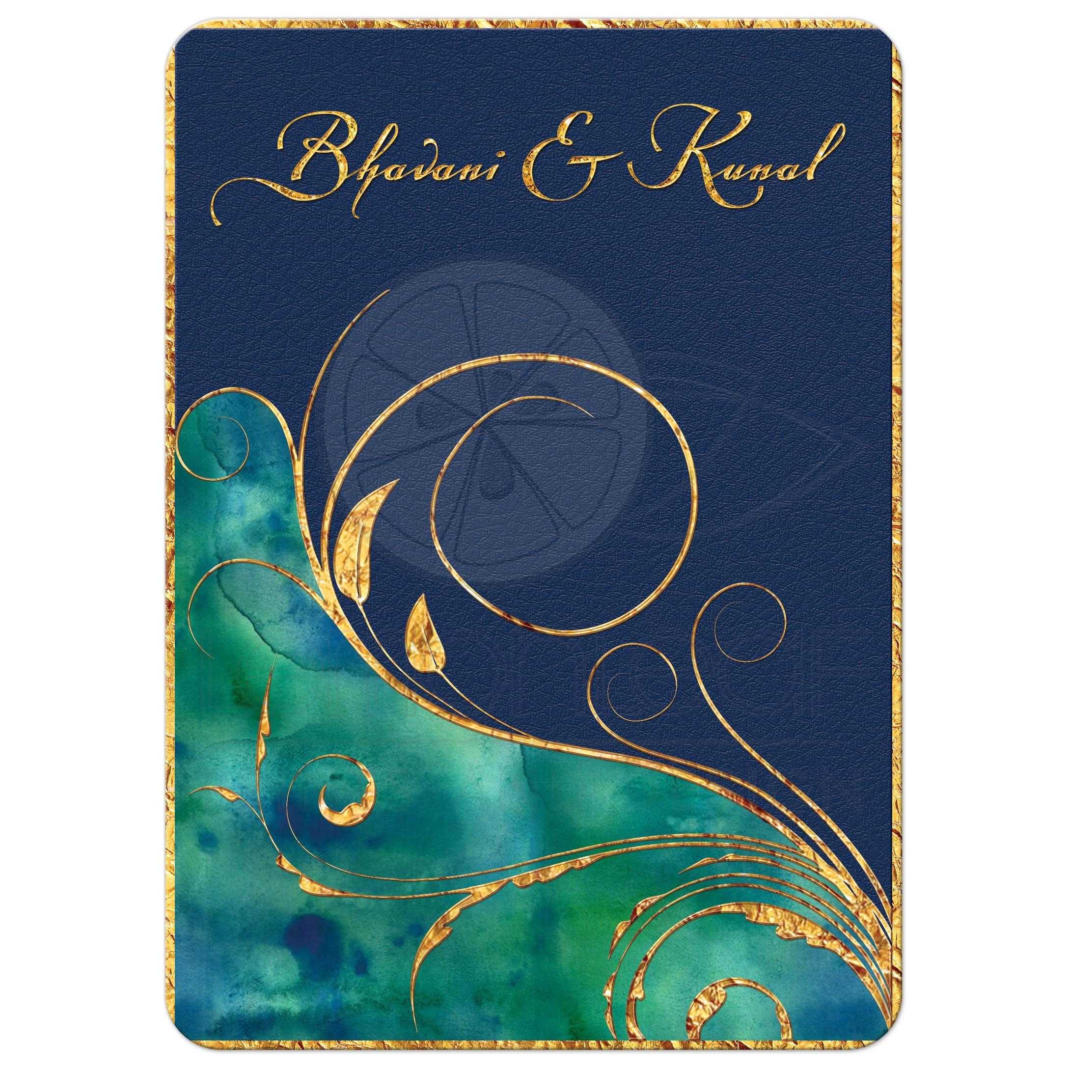2175x2175 Wedding Invitation Watercolor Gold Flourish Faux Gold Foil - Blue And Gold Watercolor