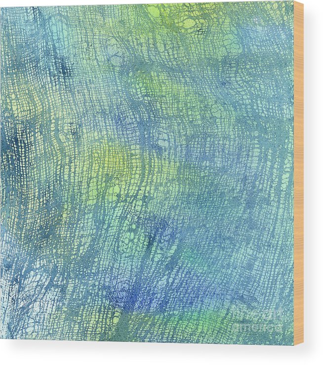 654x740 Woven Watercolor Texture Design Blue Gold Square 1 Wood Print By - Blue And Gold Watercolor