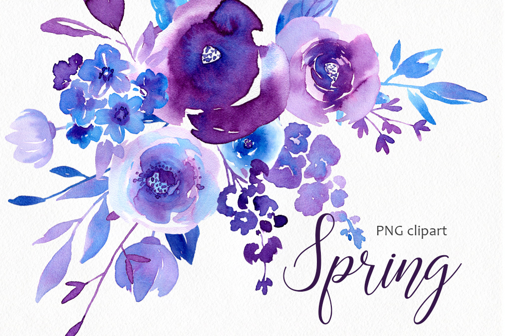 1012x674 Spring Ultraviolet Amp Blue Flowers Collection - Blue And Purple Watercolor