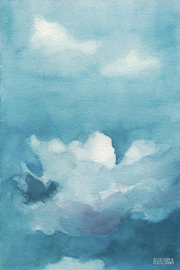 601x900 Blue Sky White Clouds Watercolor Painting Painting By Beverly - Blue And White Watercolor