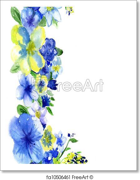 450x580 Free Art Print Of Watercolor Dark Blue And Yellow Flowers On A - Blue And Yellow Watercolor