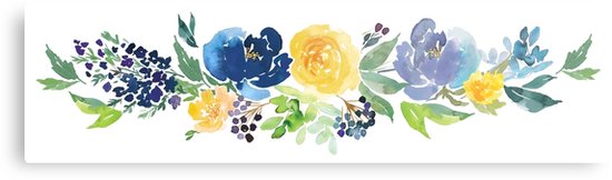550x162 Watercolor Blue Yellow Flower Arrangement Metal Prints By - Blue And Yellow Watercolor
