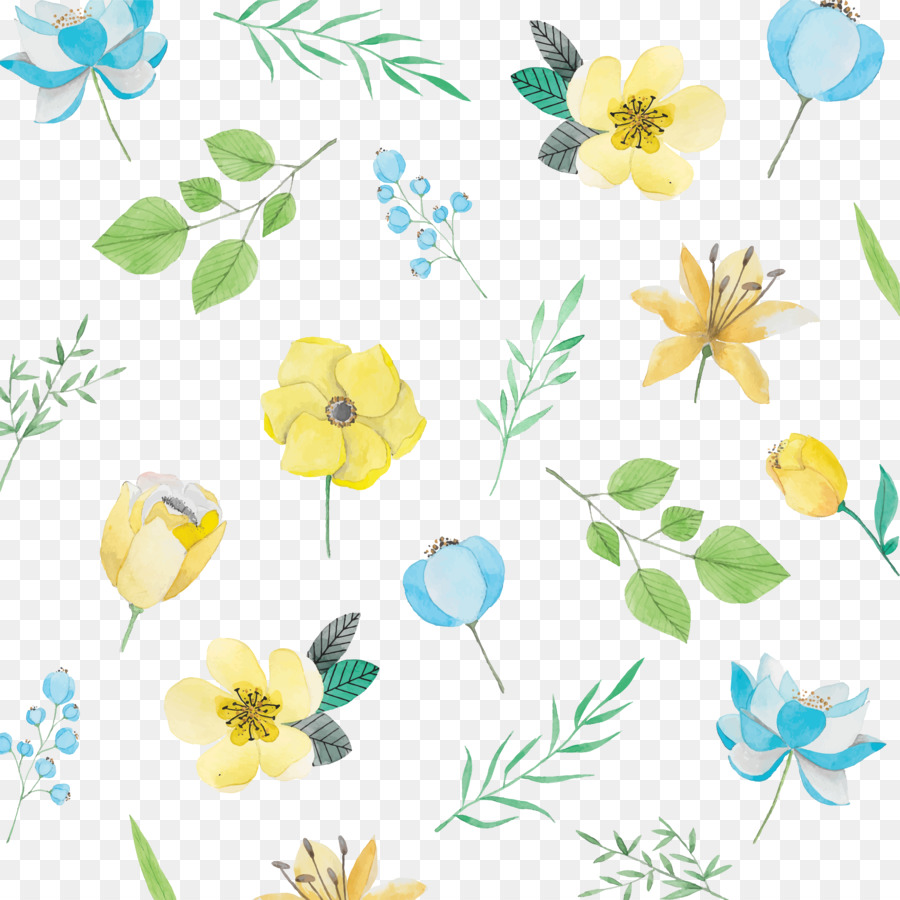 900x900 Watercolor Painting Flower Blue Pattern - Blue And Yellow Watercolor