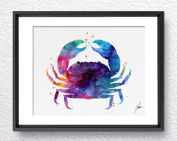 570x456 Blue Crab Watercolor Print Giclee Print Gift Wall Hanging Decor - Blue Crab Watercolor