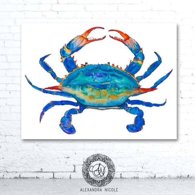 642x642 Blue Crab Crab Watercolor Crab Print Crab Print Watercolor Etsy - Blue Crab Watercolor