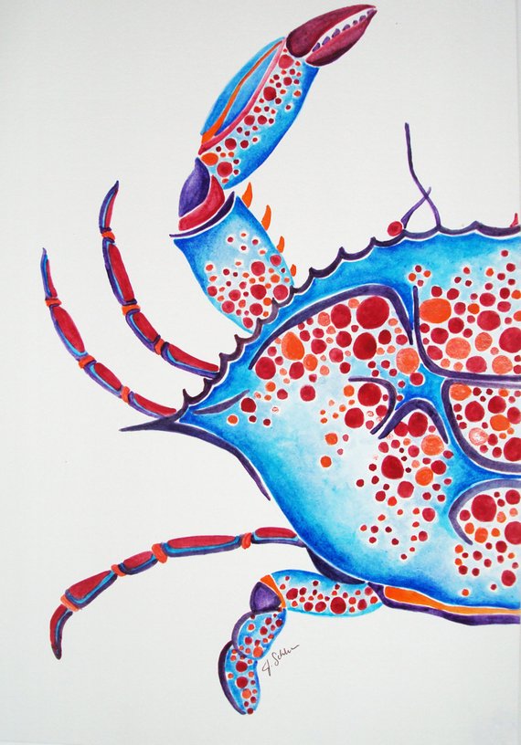 570x816 Blue Crab Watercolor Art Crab Watercolor Crab Art Original Etsy - Blue Crab Watercolor