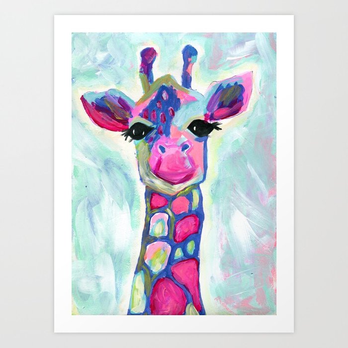 700x700 Giraffe Painting, Colorful Blue Giraffe, Magenta Green Blue - Blue Giraffe Watercolor
