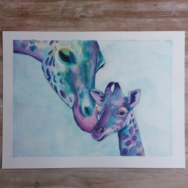 600x600 Giraffe Watercolour Painting By Allandavisart By Allandavisart On - Blue Giraffe Watercolor