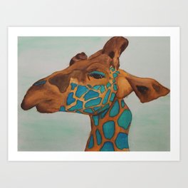 264x264 Giraffe Watercolor Art Prints Society6 - Blue Giraffe Watercolor