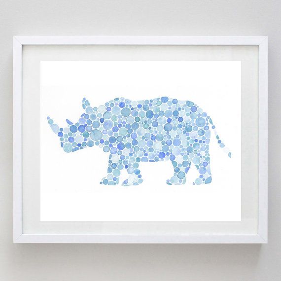 570x570 Blue Giraffe Watercolor Art Print In Blue Dots - Blue Giraffe Watercolor
