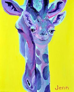 236x295 Blue Giraffe Watercolor Painting, Animal Art, Watercolor Print - Blue Giraffe Watercolor