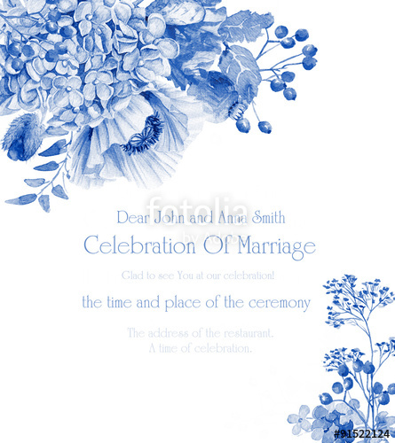 445x500 Frame With Flowers. Invitation Card. Watercolor Blue Hydrangea - Blue Hydrangea Watercolor