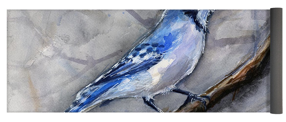 1171x500 Blue Jay Watercolor Yoga Mat For Sale By Olga Shvartsur - Blue Jay Watercolor