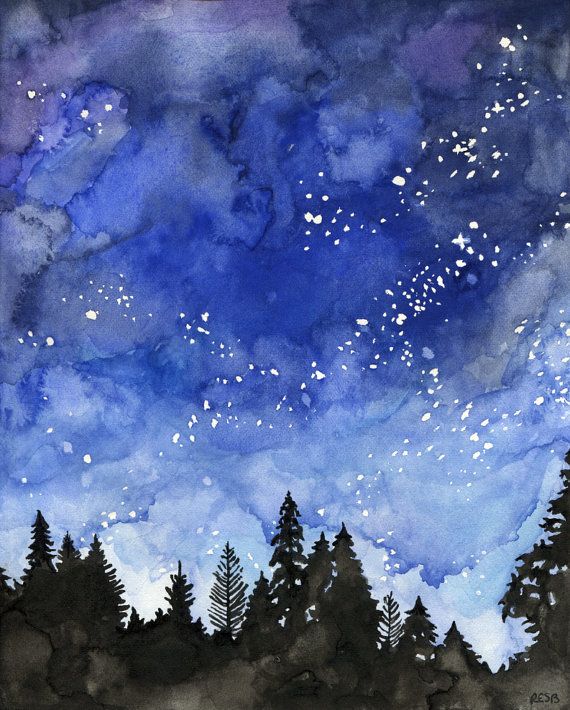 570x710 Watercolor Painting, Galaxy Painting, Night Sky, Galaxy Print - Blue Sky Watercolor